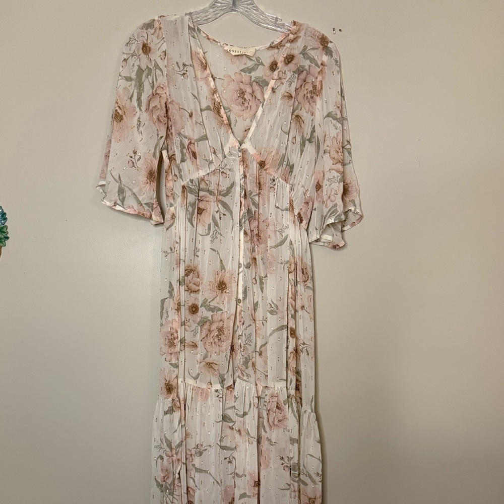 Lovestitch Floral Maxi Dress with Pink and Green Hues